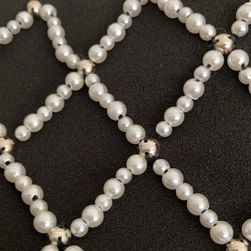 Karl Lagerfeld Elegant Pearl Beaded Black Off-Shoulder Dress Sz 10 - Picture 3 of 8